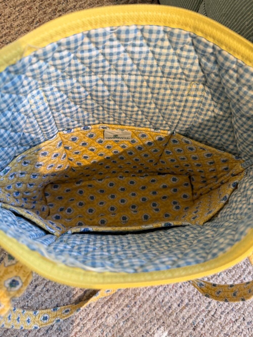 Vera Bradley Elizabeth Bag - Yellow, Blue and White Gigham with Pink Roses - Picture 3 of 4